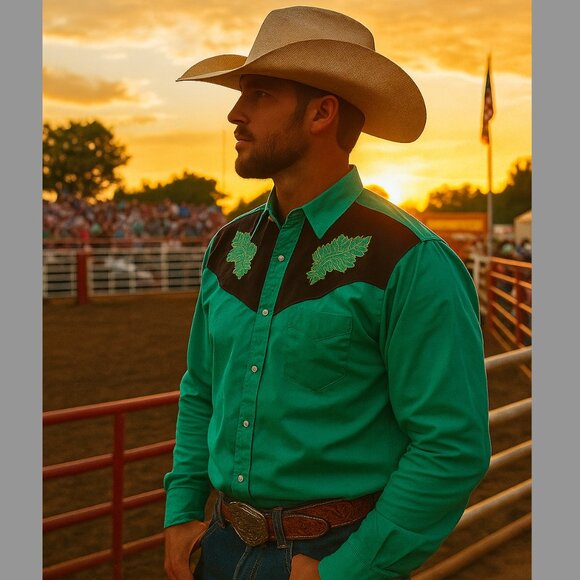 Vintage Ely Country Charmer Rodeo Cowboy Western Shirt Embroidered Green XL - Picture 1 of 14